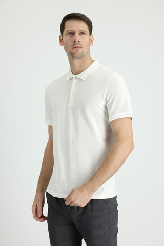  Beyaz Polo Yaka Regular Fit Nakışlı Pamuk Tişört