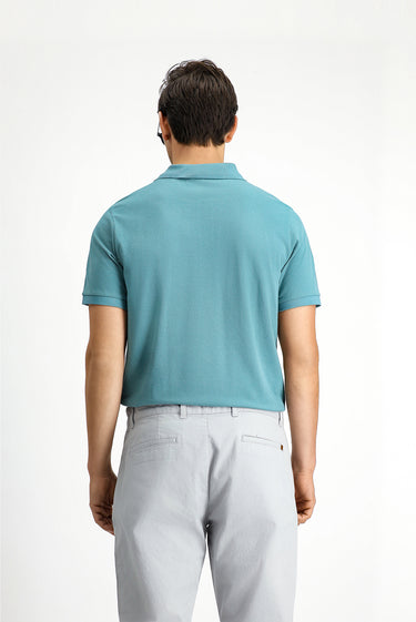 Küf Yeşili Polo Yaka Regular Fit Nakışlı Pamuk Tişört
