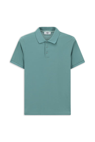 Küf Yeşili Polo Yaka Regular Fit Nakışlı Pamuk Tişört