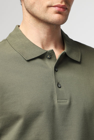 Orta Haki Polo Yaka Regular Fit Nakışlı Pamuk Tişört