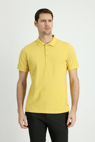  Sarı Polo Yaka Regular Fit Nakışlı Pamuk Tişört