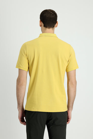 Sarı Polo Yaka Regular Fit Nakışlı Pamuk Tişört