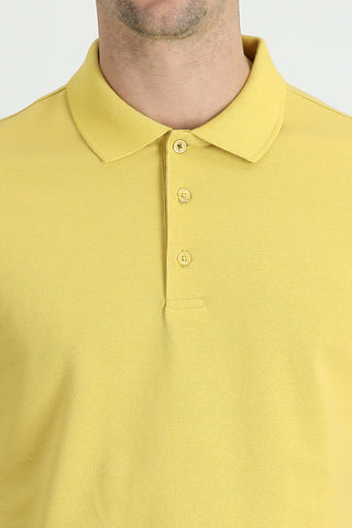  Sarı Polo Yaka Regular Fit Nakışlı Pamuk Tişört
