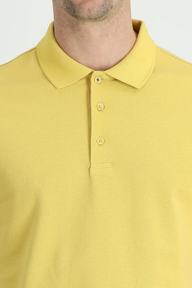 Sarı Polo Yaka Regular Fit Nakışlı Pamuk Tişört