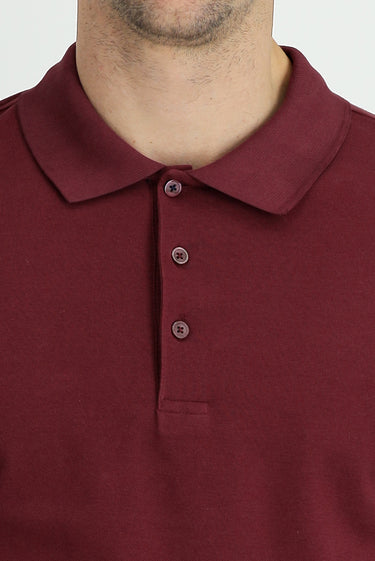  Koyu Bordo Polo Yaka Regular Fit Nakışlı Pamuk Tişört