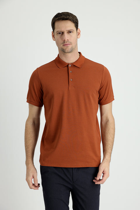 Tarçın  Polo Yaka Regular Fit Nakışlı Pamuk Tişört