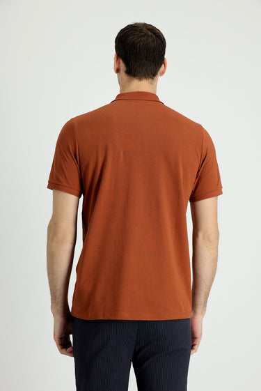 Tarçın  Polo Yaka Regular Fit Nakışlı Pamuk Tişört