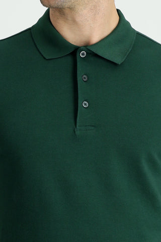  Koyu Yeşil Polo Yaka Regular Fit Nakışlı Pamuk Tişört