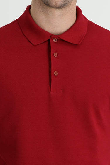  Koyu Kırmızı Polo Yaka Regular Fit Nakışlı Pamuk Tişört