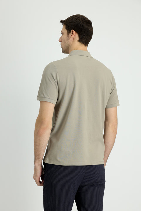 Orta Vizon Polo Yaka Regular Fit Nakışlı Pamuk Tişört