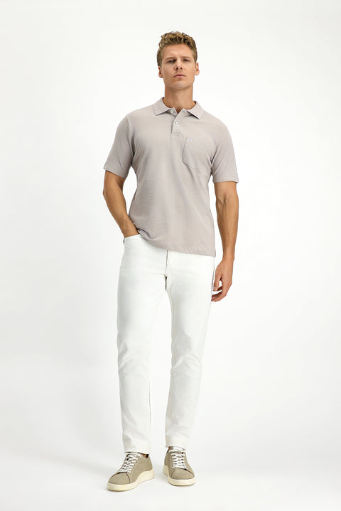 Orta Gri Polo Yaka Regular Fit Cepli Nakışlı %100 Pamuk Tişört