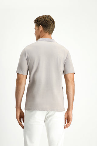  Orta Gri Polo Yaka Regular Fit Cepli Nakışlı %100 Pamuk Tişört