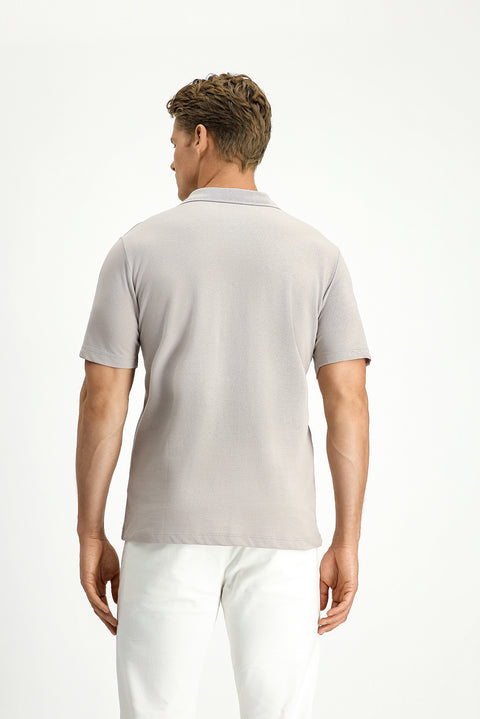 Orta Gri Polo Yaka Regular Fit Cepli Nakışlı %100 Pamuk Tişört