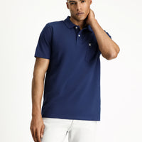 Orta Lacivert Cepli Polo Yaka Regular Fit Nakışlı Pamuk Tişört