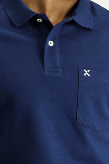 Orta Lacivert Cepli Polo Yaka Regular Fit Nakışlı Pamuk Tişört