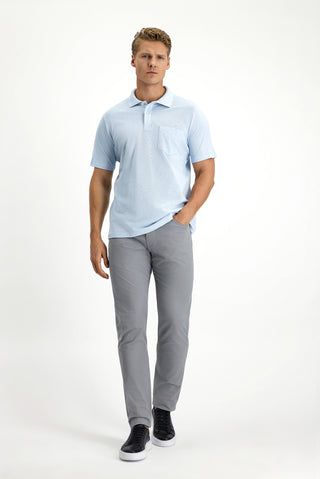  Açık Mavi Cepli Polo Yaka Regular Fit Nakışlı Pamuk Tişört