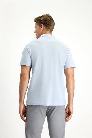  Açık Mavi Cepli Polo Yaka Regular Fit Nakışlı Pamuk Tişört