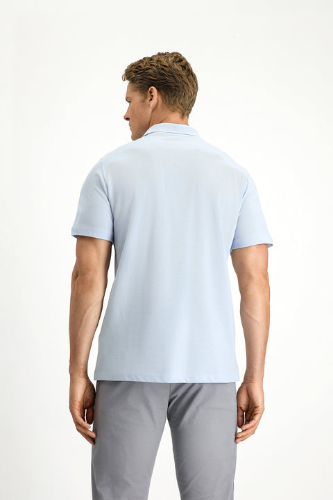 Açık Mavi Polo Yaka Regular Fit Cepli Nakışlı %100 Pamuk Tişört