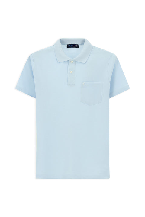 Açık Mavi Polo Yaka Regular Fit Cepli Nakışlı %100 Pamuk Tişört