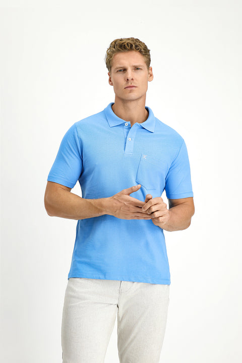 Koyu Mavi  Polo Yaka Regular Fit Cepli Nakışlı %100 Pamuk Tişört