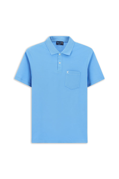 Koyu Mavi  Polo Yaka Regular Fit Cepli Nakışlı %100 Pamuk Tişört