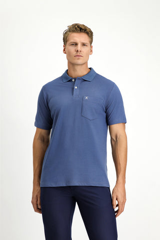  İndigo Cepli Polo Yaka Regular Fit Nakışlı Pamuk Tişört