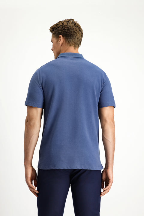 İndigo Polo Yaka Regular Fit Cepli Nakışlı %100 Pamuk Tişört