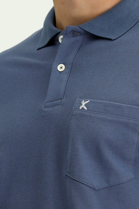 İndigo Polo Yaka Regular Fit Cepli Nakışlı %100 Pamuk Tişört
