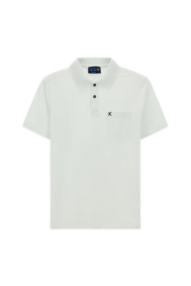 Beyaz Cepli Polo Yaka Regular Fit Nakışlı Pamuk Tişört