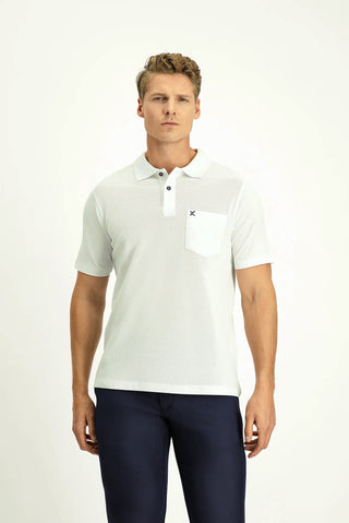  Kırık Beyaz Polo Yaka Regular Fit Cepli Nakışlı %100 Pamuk Tişört
