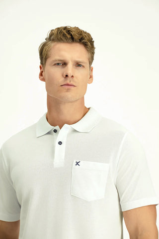  Kırık Beyaz Polo Yaka Regular Fit Cepli Nakışlı %100 Pamuk Tişört