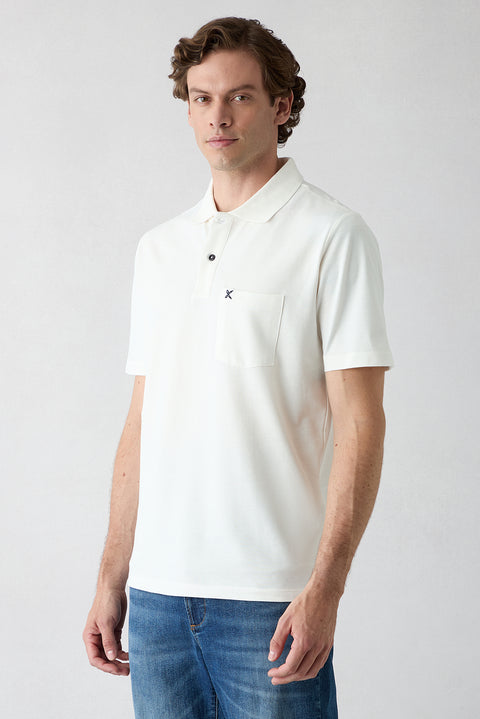 Kırık Beyaz Polo Yaka Regular Fit Cepli Nakışlı %100 Pamuk Tişört