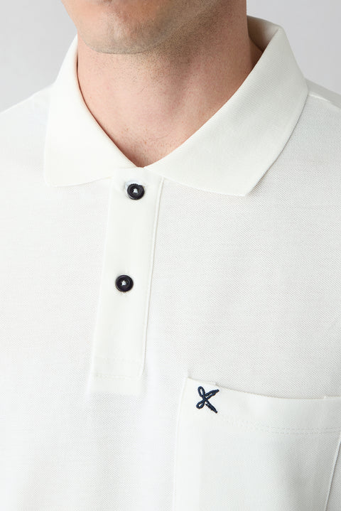 Kırık Beyaz Polo Yaka Regular Fit Cepli Nakışlı %100 Pamuk Tişört