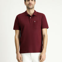 Koyu Bordo Cepli Polo Yaka Regular Fit Nakışlı Pamuk Tişört