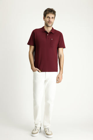  Koyu Bordo Cepli Polo Yaka Regular Fit Nakışlı Pamuk Tişört