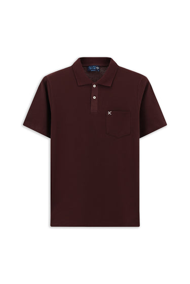 Koyu Bordo Cepli Polo Yaka Regular Fit Nakışlı Pamuk Tişört