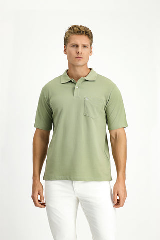  Orman Yeşili Polo Yaka Regular Fit Cepli Nakışlı %100 Pamuk Tişört