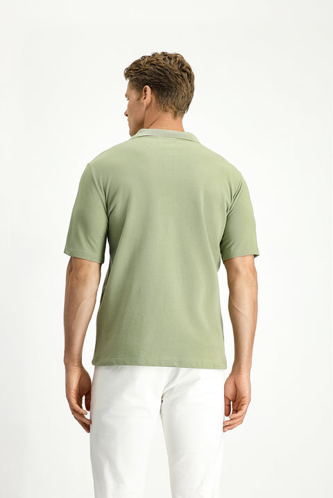 Orman Yeşili Polo Yaka Regular Fit Cepli Nakışlı %100 Pamuk Tişört