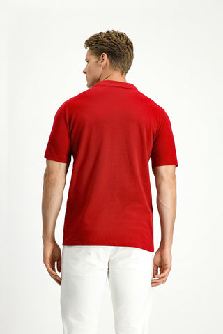  Koyu Kırmızı Cepli Polo Yaka Regular Fit Nakışlı Pamuk Tişört