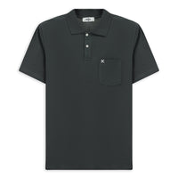 Koyu Antrasit Polo Yaka Regular Fit Cepli Nakışlı %100 Pamuk Tişört