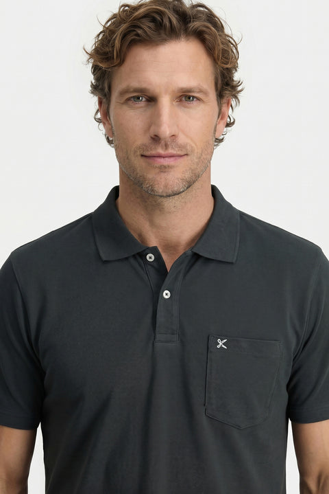 Dark Anthracite Polo Collar Regular Fit Pocketed Embroidered 100% Cotton T-shirt