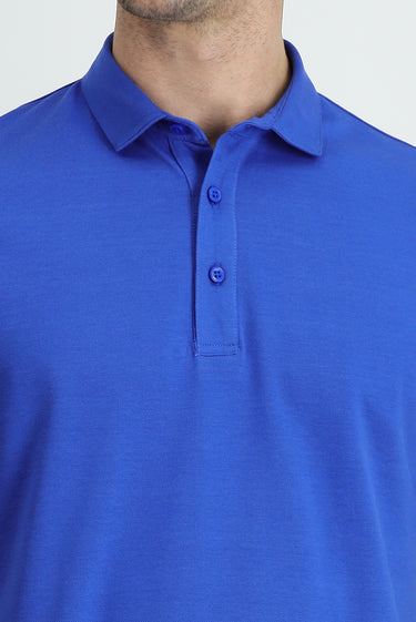 Saks Mavi Polo Yaka Regular Fit Pamuk Tişört