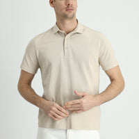 Orta Bej Polo Yaka Regular Fit Pamuk Tişört