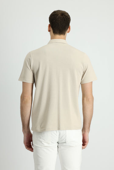 Orta Bej Polo Yaka Regular Fit Pamuk Tişört