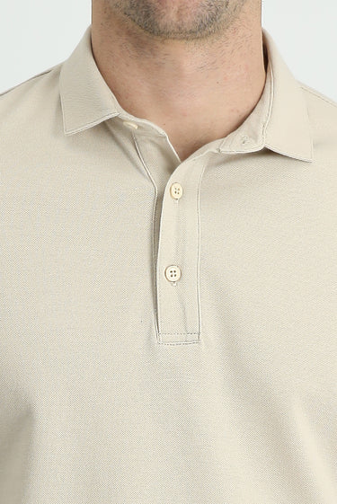 Orta Bej Polo Yaka Regular Fit Pamuk Tişört