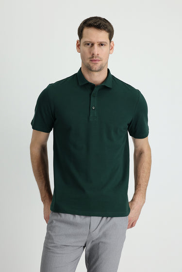 Koyu Yeşil Polo Yaka Regular Fit Pamuk Tişört