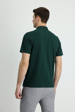  Koyu Yeşil Polo Yaka Regular Fit Pamuk Tişört