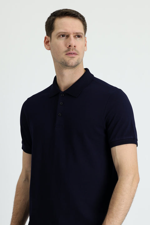 Koyu Lacivert Polo Yaka Regular Fit Pamuk Tişört