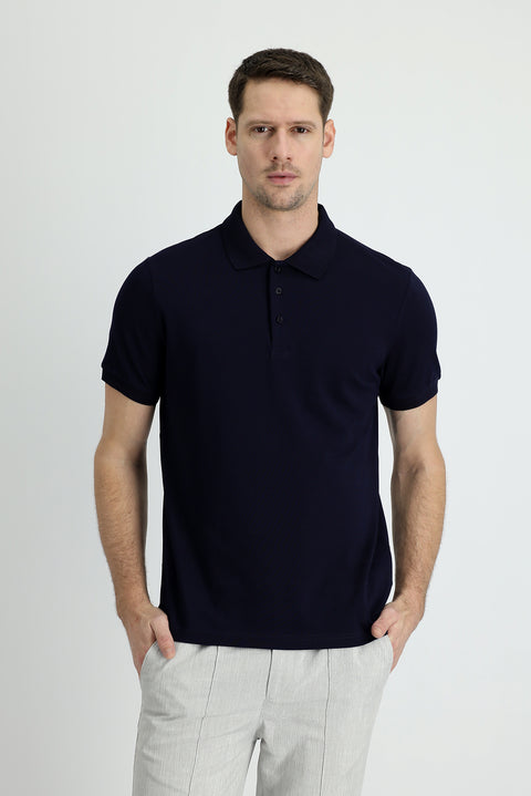 Koyu Lacivert Polo Yaka Regular Fit Pamuk Tişört