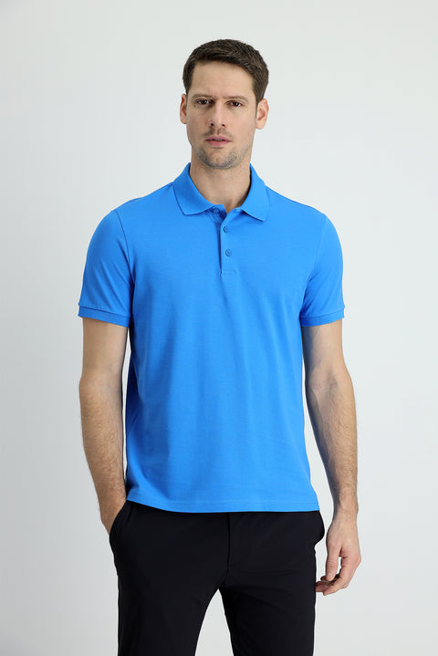 Su Mavisi Polo Yaka Regular Fit Pamuk Tişört